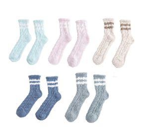 5 Pair Womens Thick Colorful Stripes Cozy Warm Plush Slipper Socks for Indoor Outdoor Warm
