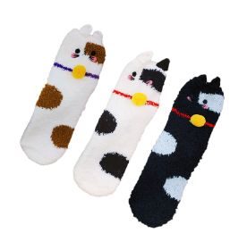 3 Pair Colorful Cute Cat Cozy Fleece Slipper Socks for Womens Indoor Outdoor Warm